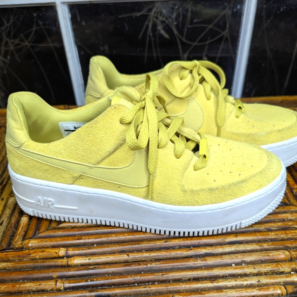Nike Air Force 1 Sage Low Suede Sneakers in Celery Women's 8.5